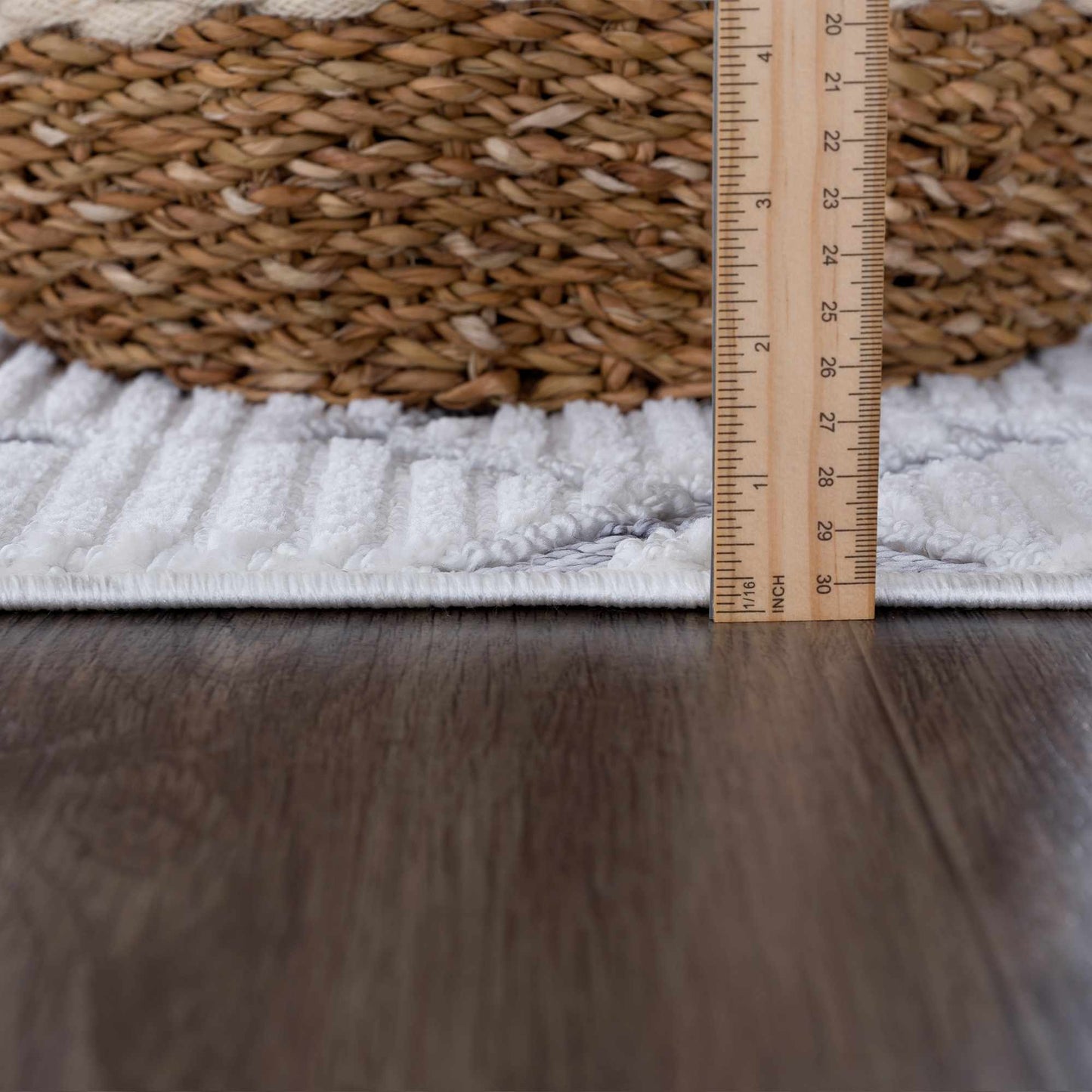 Ivory Gray Beil Textured Trellis Fringe Carpet - Clearance