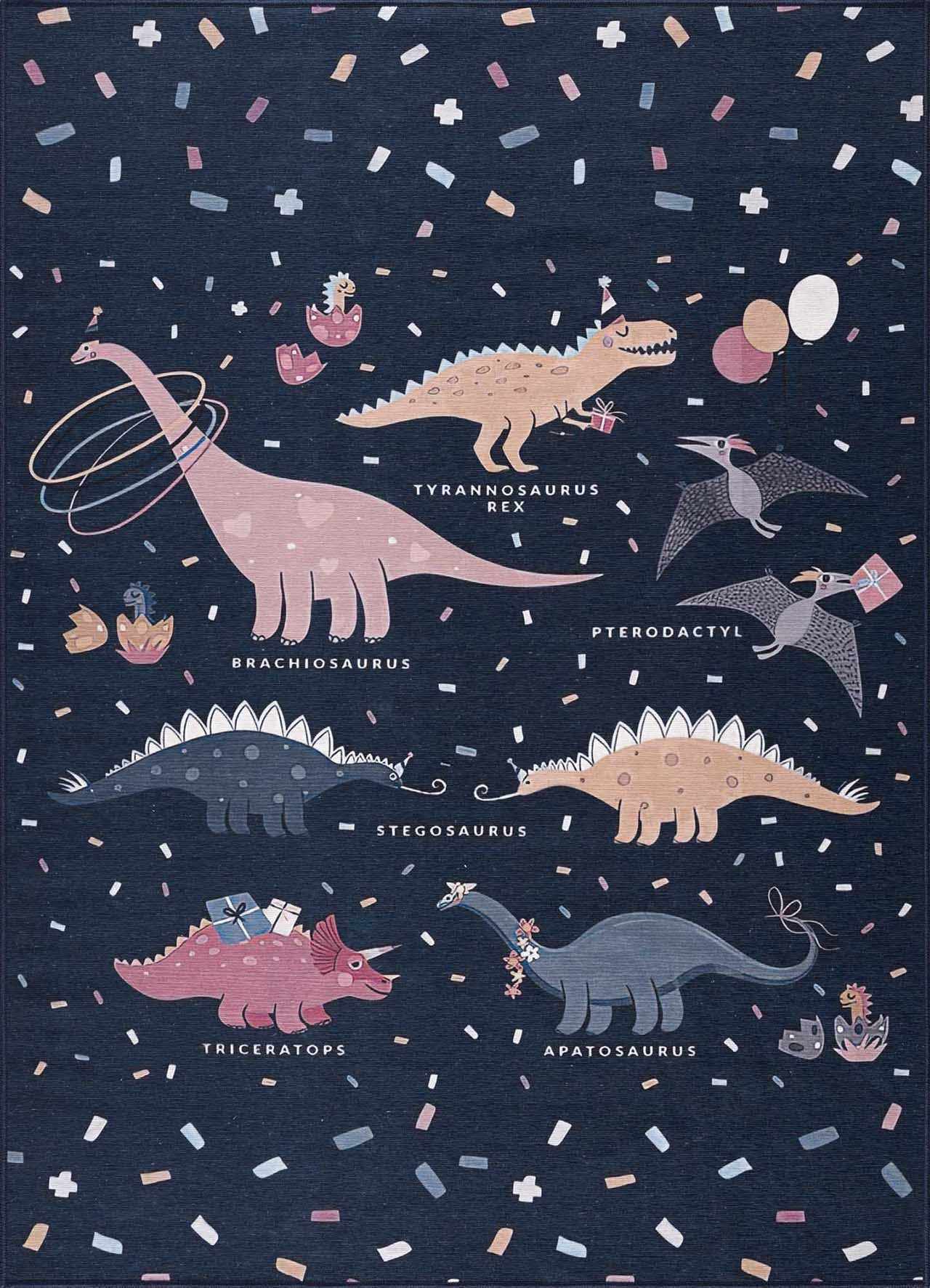 Milne Navy Dinosaur Washable Kids Rug