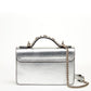 Small Leather Crossbody Bag Studded Silver Purse