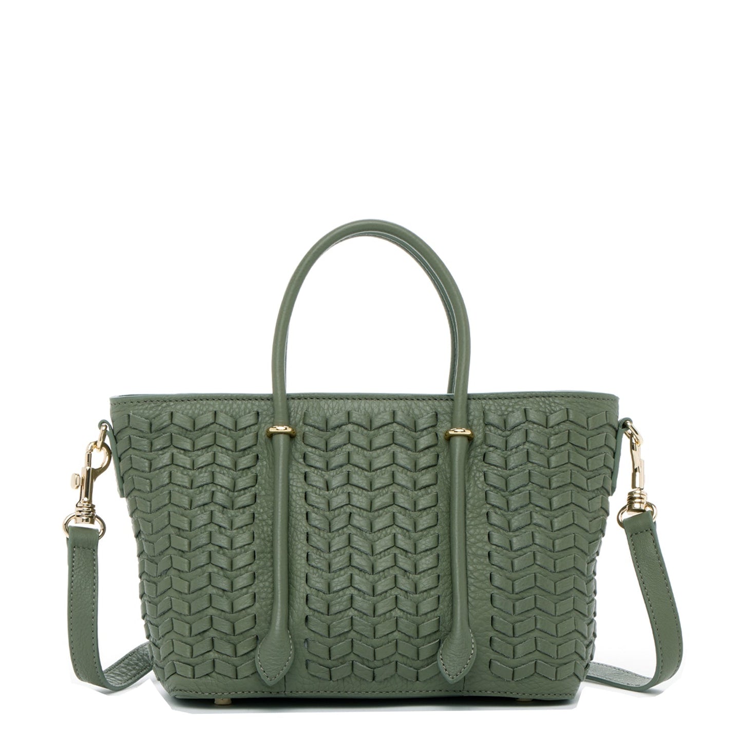 Woven Leather Satchel Bag Sage Green