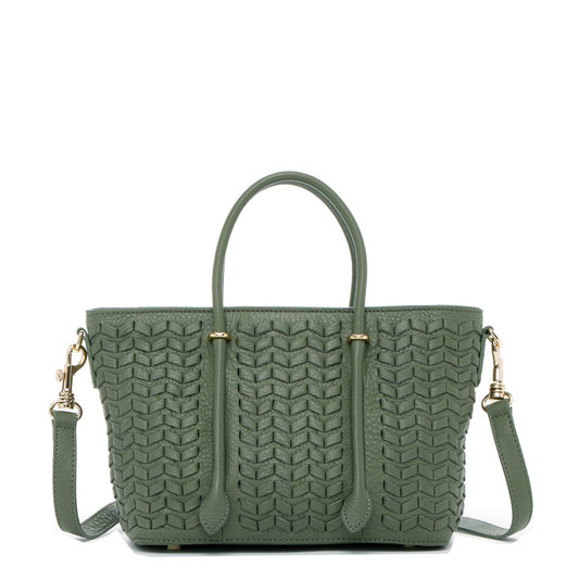 Woven Leather Satchel Bag Sage Green