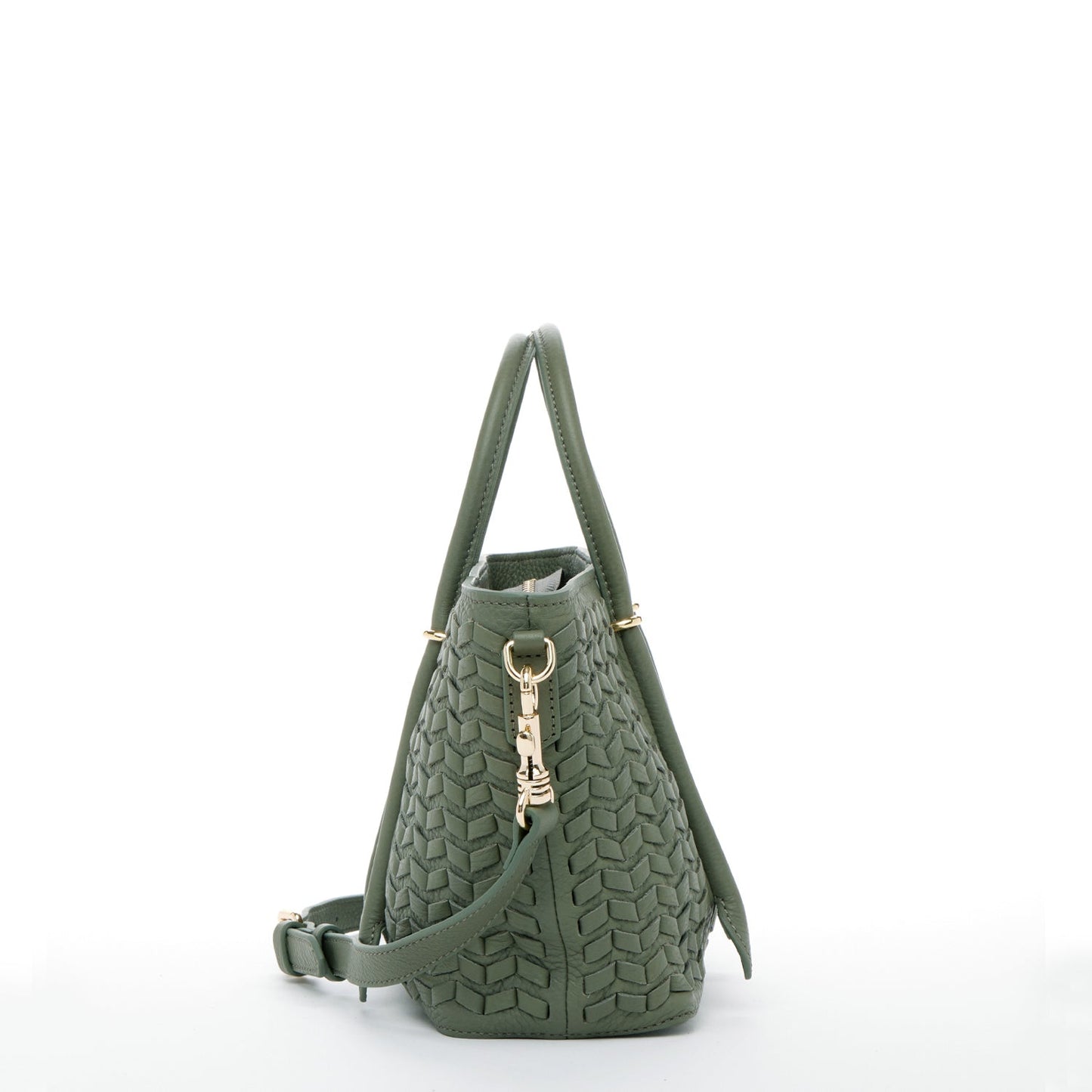 Woven Leather Satchel Bag Sage Green