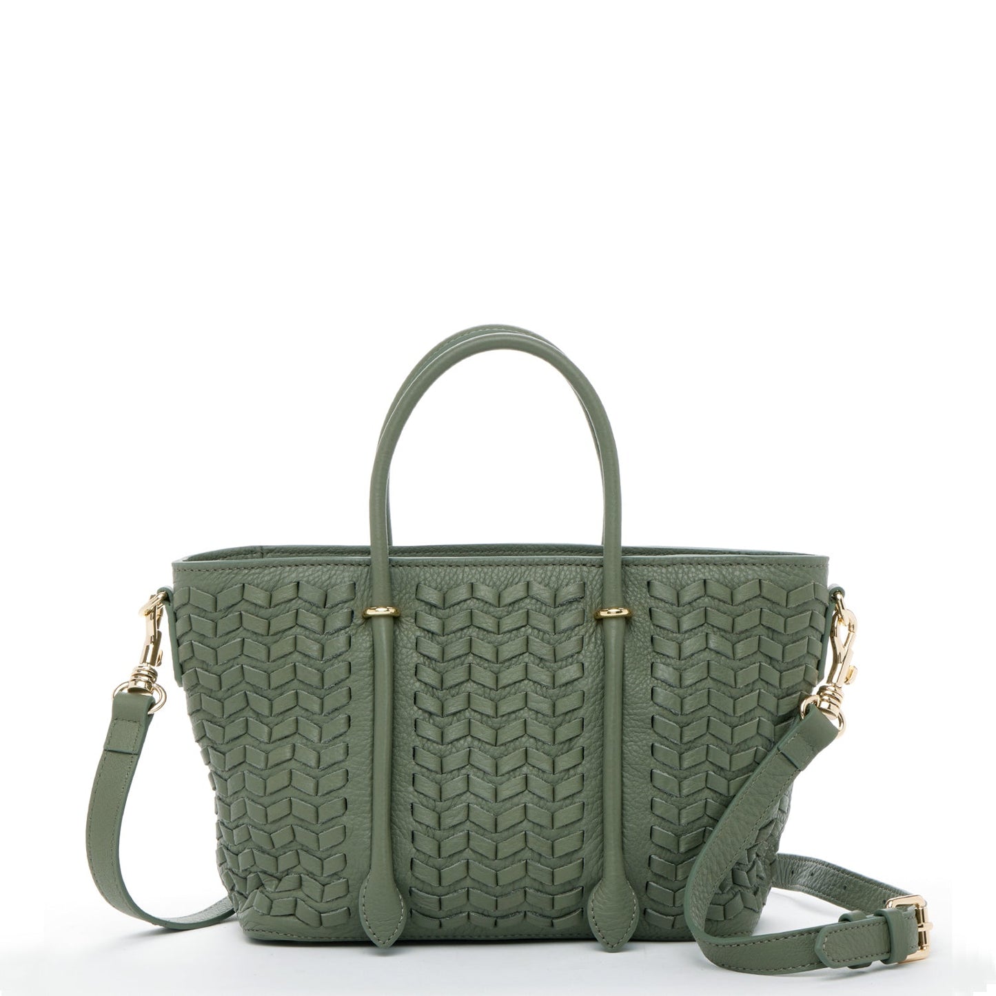 Woven Leather Satchel Bag Sage Green