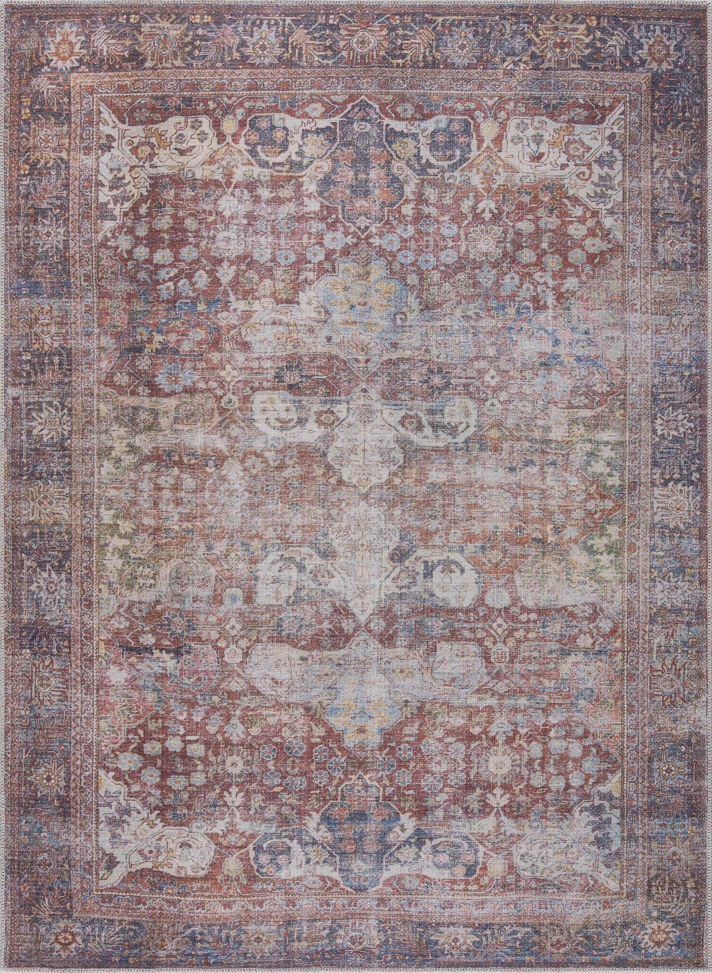 Rust Elki Vintage Medallion Washable Area Carpet - Clearance