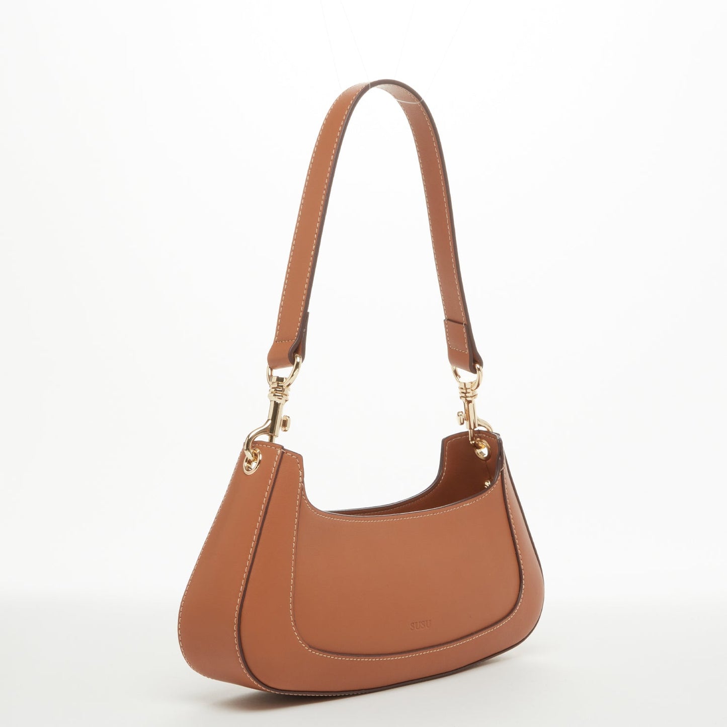 Leather Baguette Bag East West Brown Purse