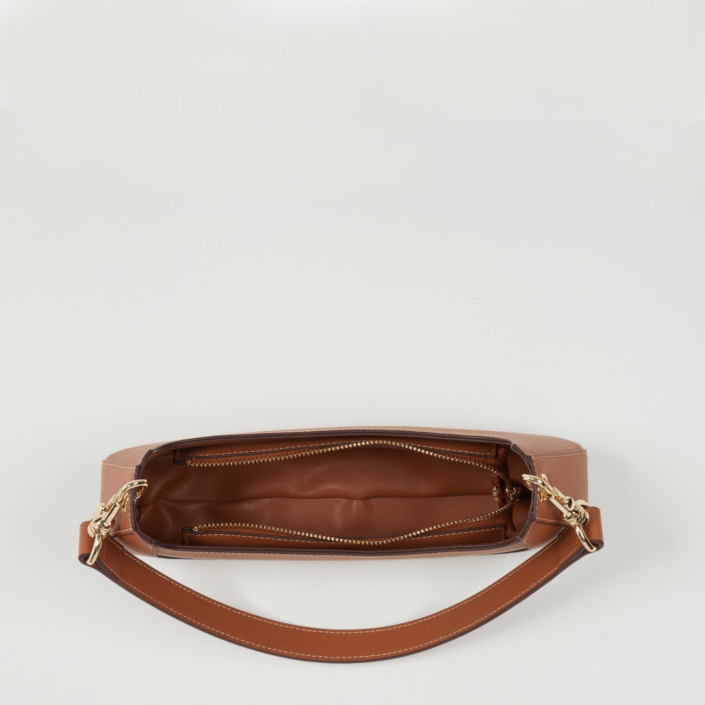 Leather Baguette Bag East West Brown Purse