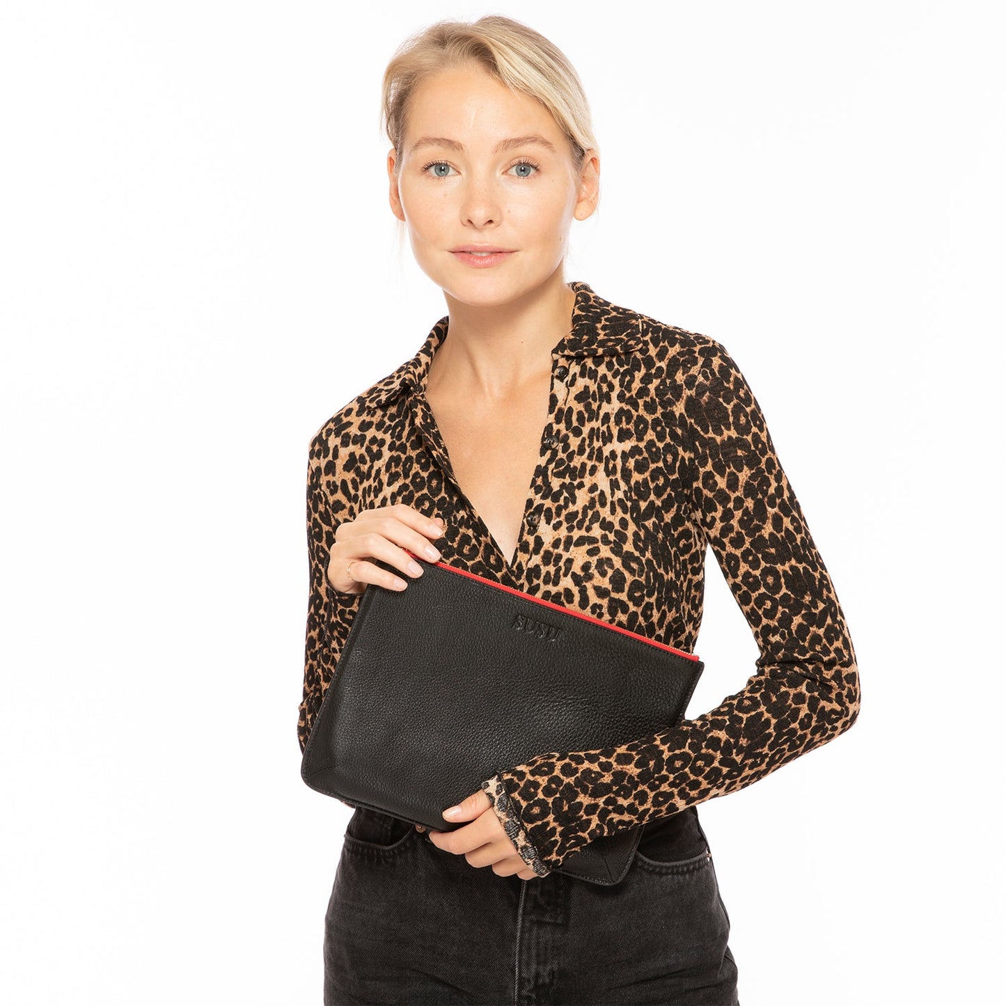 iPad Case Leather Clutch Bag Black Evening Purse