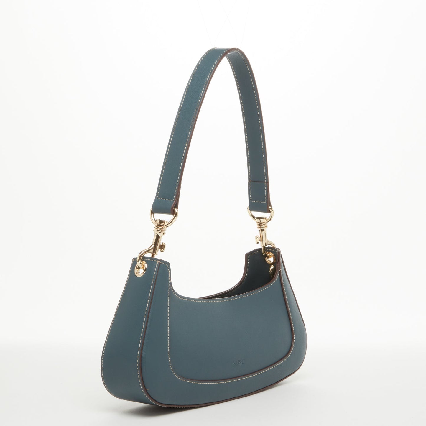 Leather Baguette Bag East West Handbag Blue